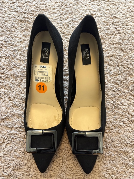Jones New York Shoes - Jones New York Black Pointed-Toe Pumps with Silver Buckle